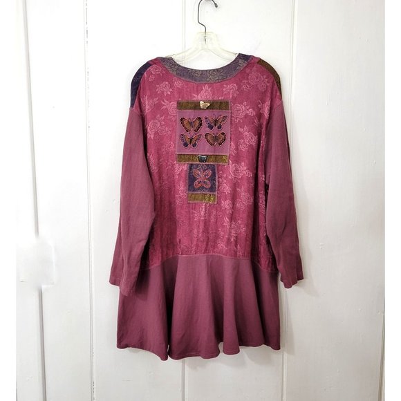 Art to Wear Beaded Butterfly Patchwork Lagen Look Button Front Top - Picture 2 of 7